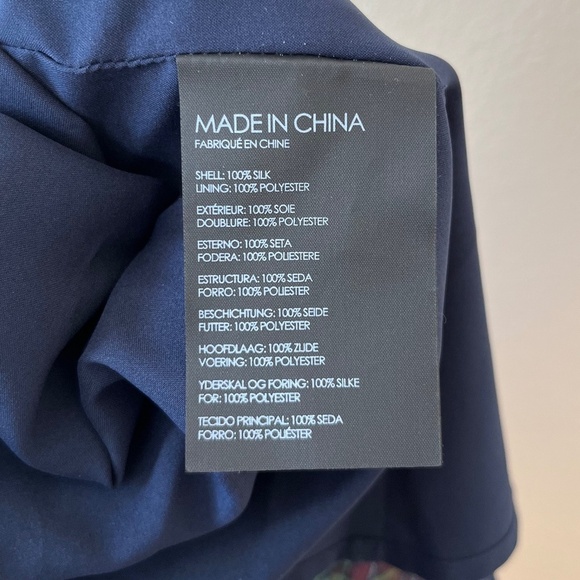 Club Monaco Oversized Silk‎ Lined Tiered Floral Stretch Navy Dress, Size 4 or 6 - Picture 14 of 15